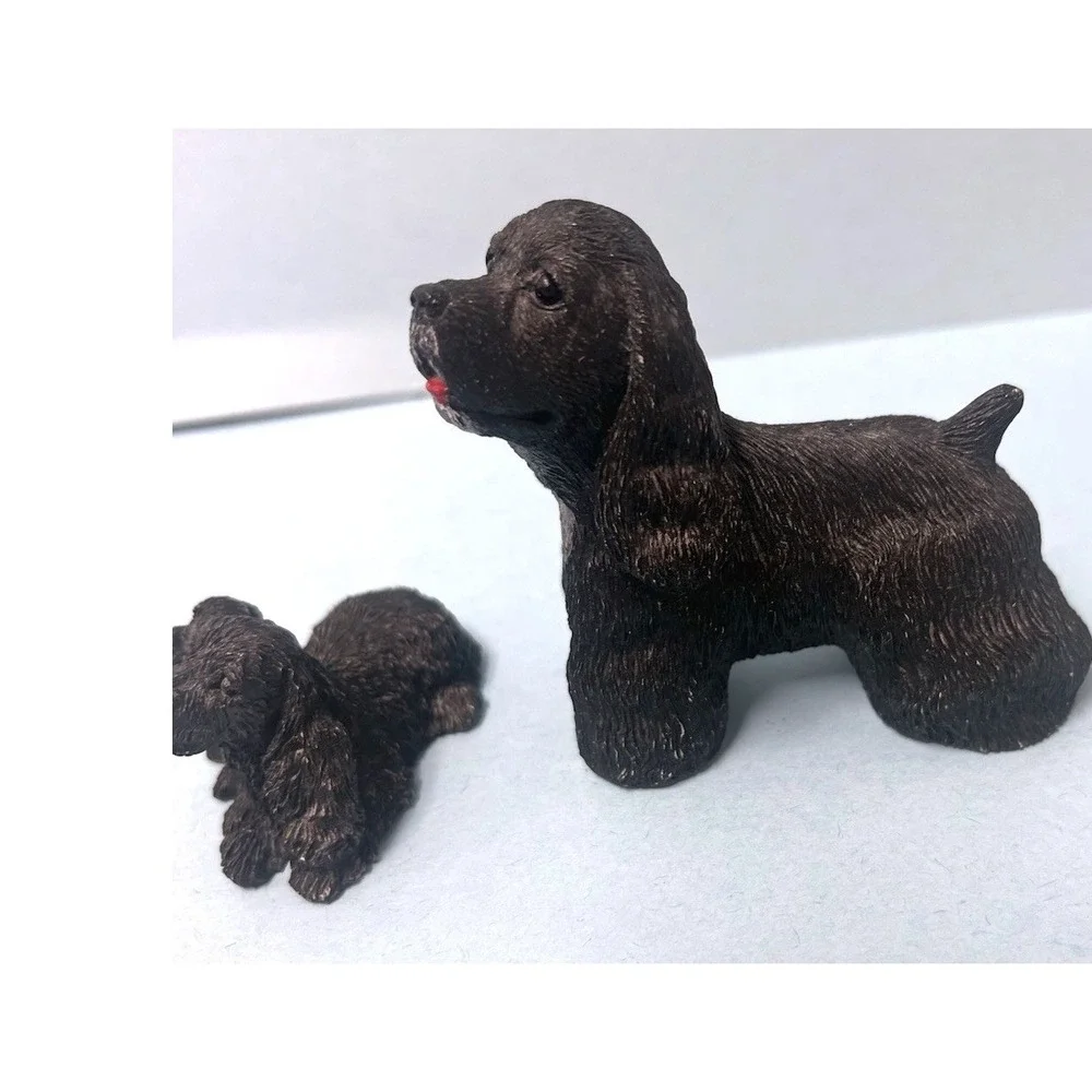 Lot Of 2 Stone Critters Black‎ Cocker Spaniel Dog Breed Figurines Puppies